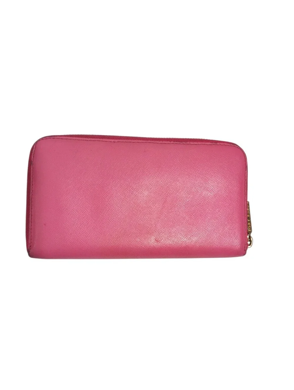 Tory Burch Hot Pink Saffiano Zip Around Wallet Gold Logo Leather